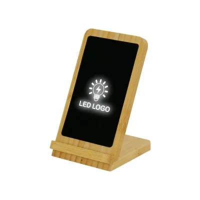 Eco Bamboo 15W Wireless Charging Stand with LED Logo