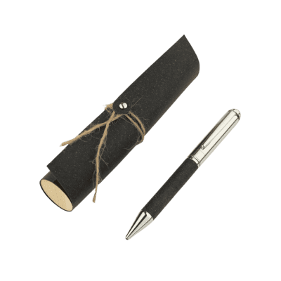 Metal Pen with Eco Leather Barrel - Black