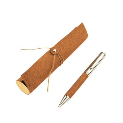 Metal Pen with Eco Leather Barrel - Brown
